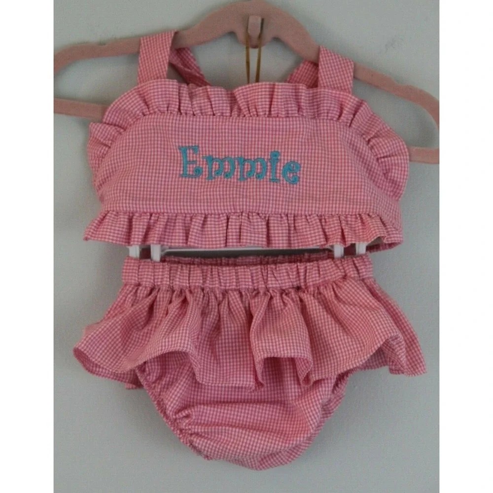 This and That Baby Girls 12M Top & Bottom 2 pc Set Pink White Gingham Emmie #43